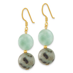 Yellow Gold-plated Sterling Silver Amazonite and Kiwi Jasper Dangle Earrings