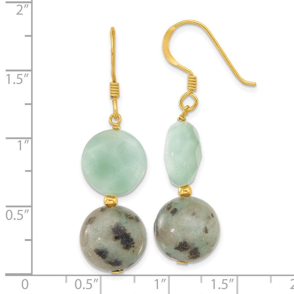 Yellow Gold-plated Sterling Silver Amazonite and Kiwi Jasper Dangle Earrings