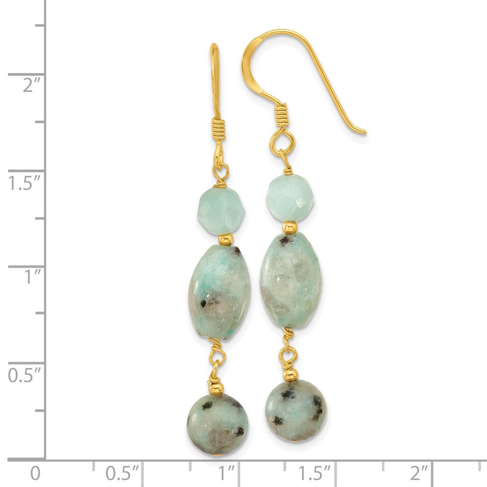 Yellow Gold-plated Sterling Silver Amazonite and Kiwi Jasper Dangle Earrings
