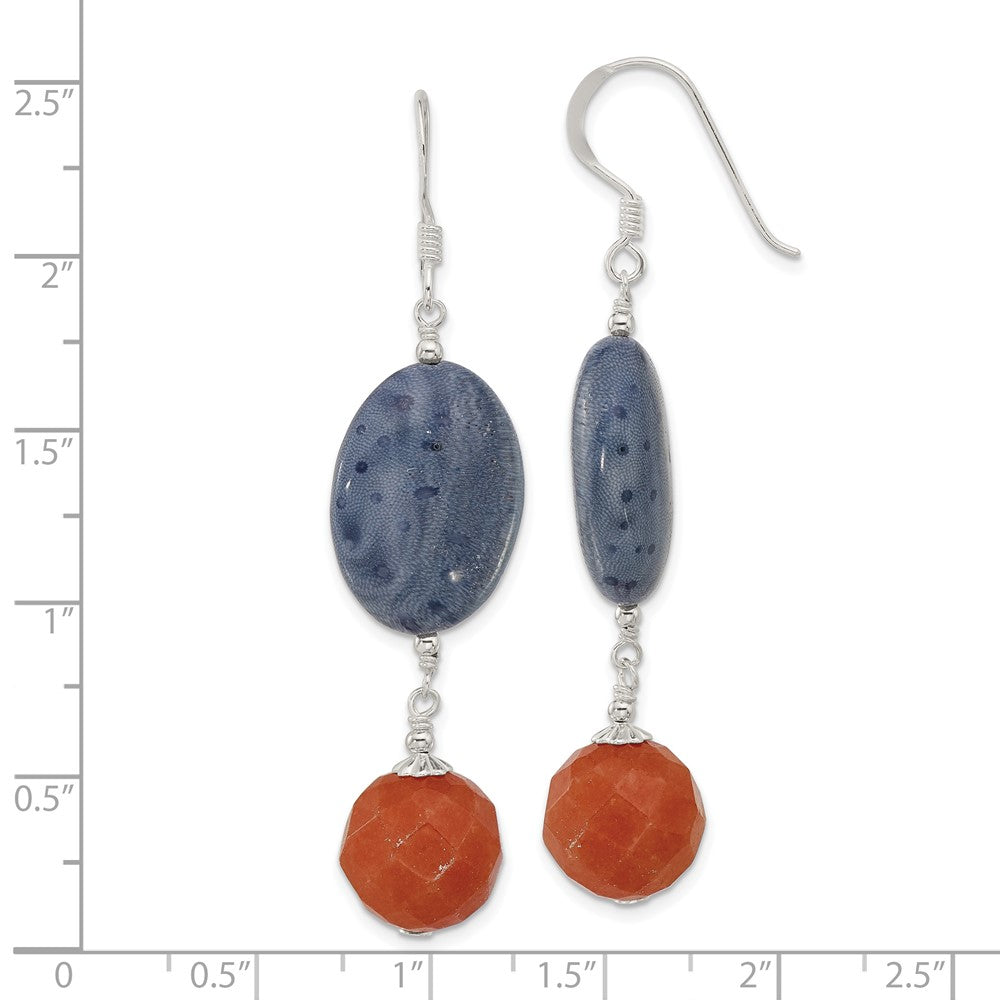 Sterling Silver Red Aventurine and Denim Coral Dangle Earrings