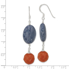 Sterling Silver Red Aventurine and Denim Coral Dangle Earrings