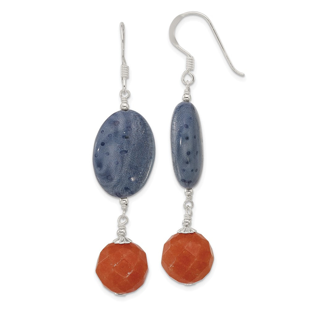Sterling Silver Red Aventurine and Denim Coral Dangle Earrings