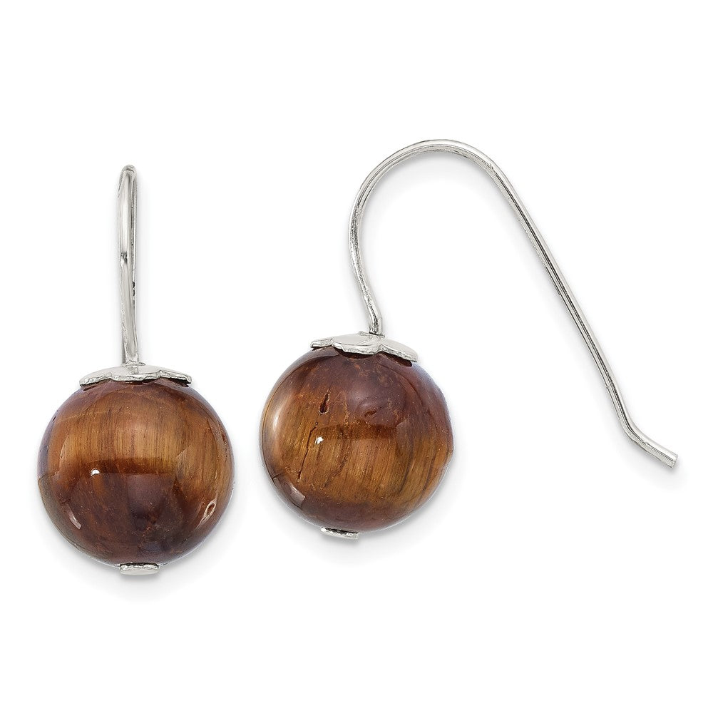 Sterling Silver 10mm Tiger's Eye Shepherd Hook Earrings