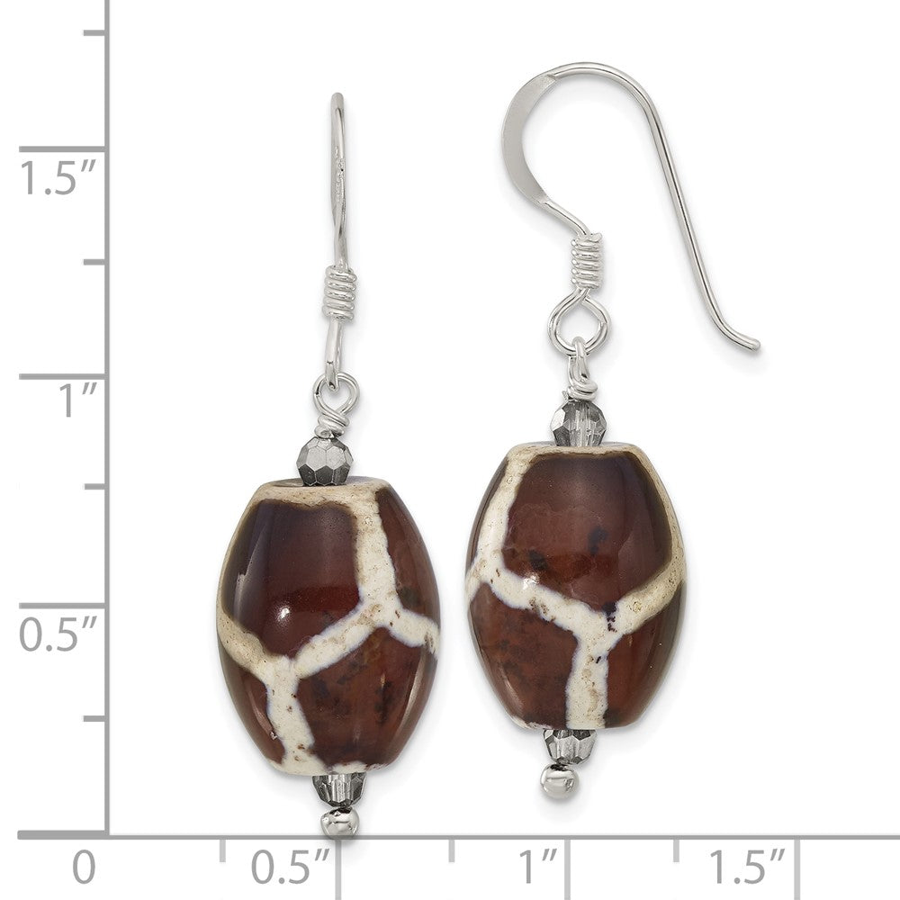 Sterling Silver Black Agate and Crystal Shepherd Hook Earrings
