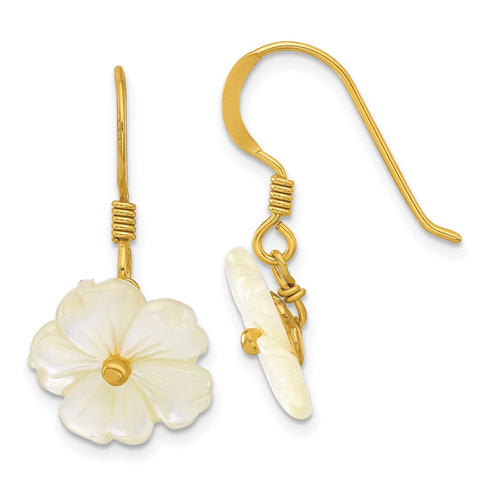 Yellow Gold-plated Sterling Silver Mother of Pearl Flower Dangle Earrings