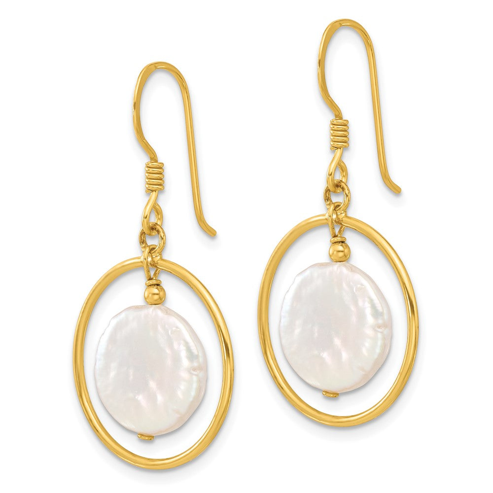 Yellow Gold-plated Sterling Silver Coin FWC Pearl Earrings