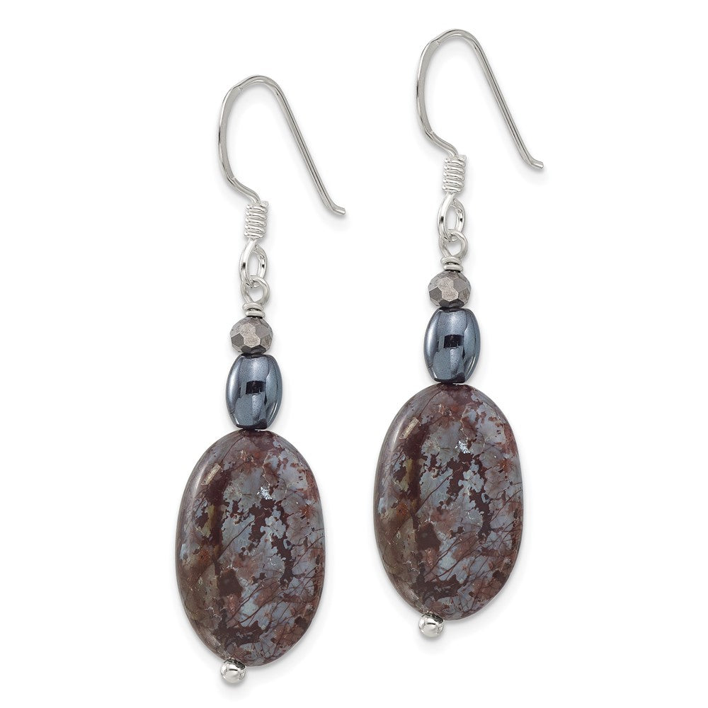 Sterling Silver Hematite, Jasper and Crystal Dangle Earrings