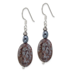 Sterling Silver Hematite, Jasper and Crystal Dangle Earrings