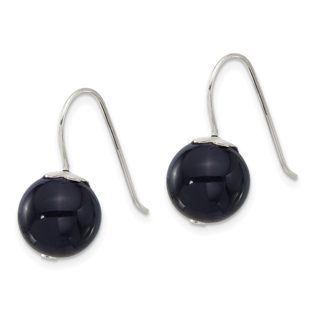 Sterling Silver 10mm Black Agate Shepherd Hook Earrings