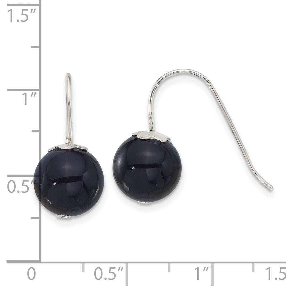 Sterling Silver 10mm Black Agate Shepherd Hook Earrings