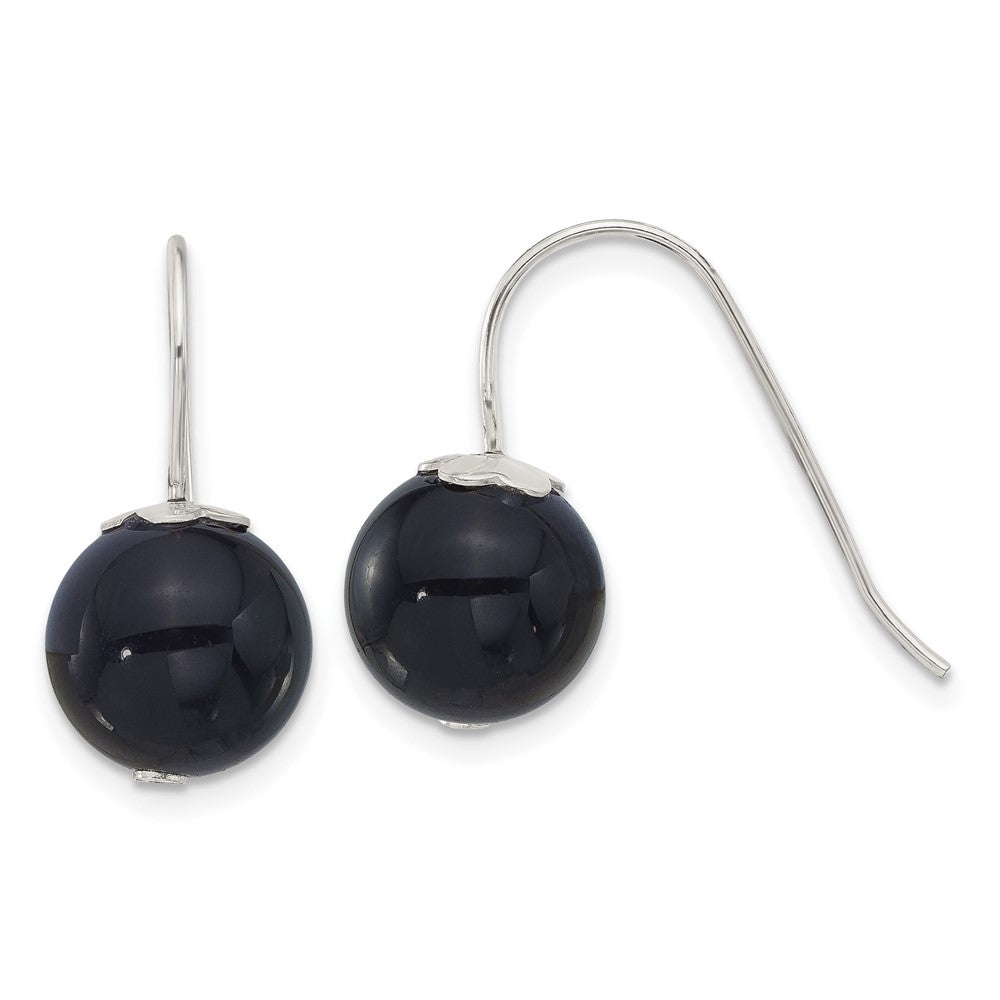 Sterling Silver 10mm Black Agate Shepherd Hook Earrings