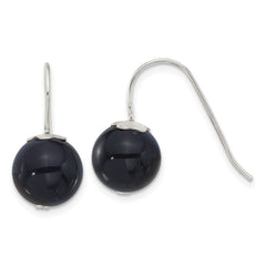 Sterling Silver 10mm Black Agate Shepherd Hook Earrings