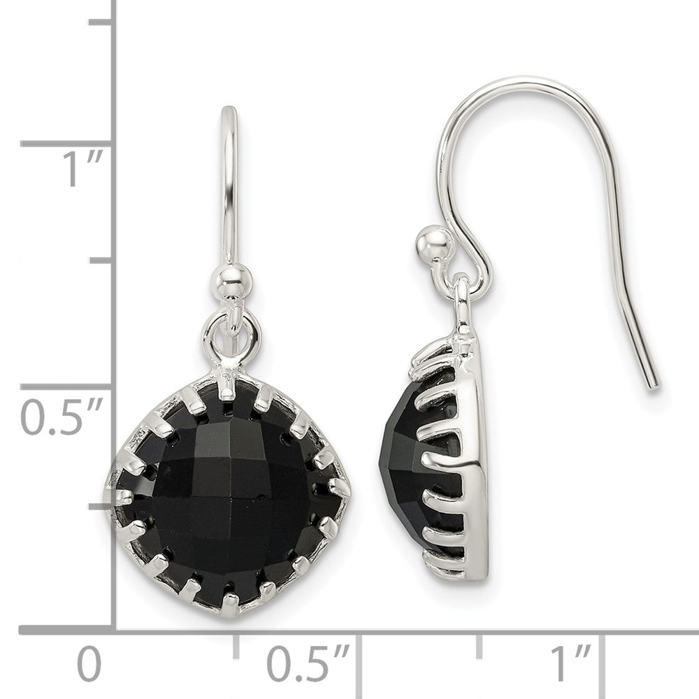 Sterling Silver Polished Checkerboard Onyx Dangle Earrings