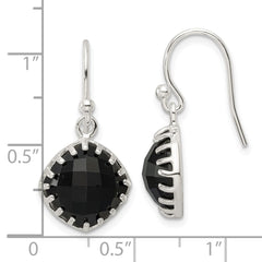 Sterling Silver Polished Checkerboard Onyx Dangle Earrings