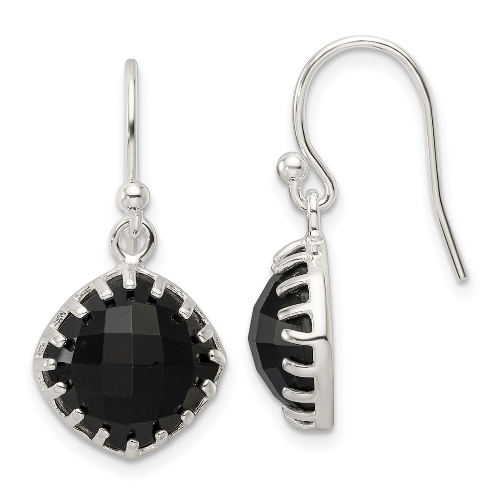 Sterling Silver Polished Checkerboard Onyx Dangle Earrings