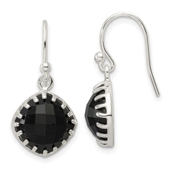 Sterling Silver Polished Checkerboard Onyx Dangle Earrings