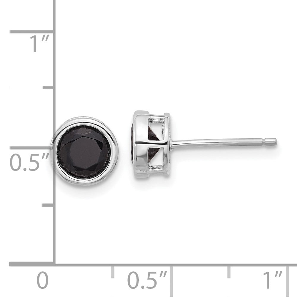 Rhodium-plated Sterling Silver Black Spinel Bezel Post Earrings