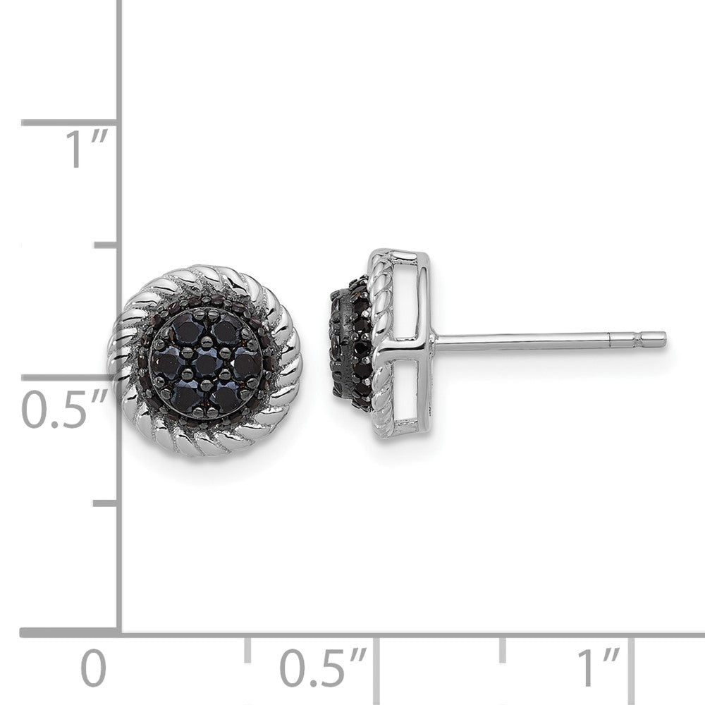 Rhodium-plated Sterling Silver Black Spinel Round Post Earrings