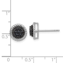 Rhodium-plated Sterling Silver Black Spinel Round Post Earrings