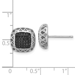 Rhodium-plated Sterling Silver Black Spinel Square Post Earrings