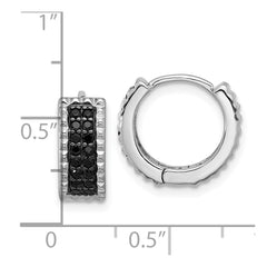 Rhodium-plated Sterling Silver Black Spinel Studded Hinged Hoop Earrings