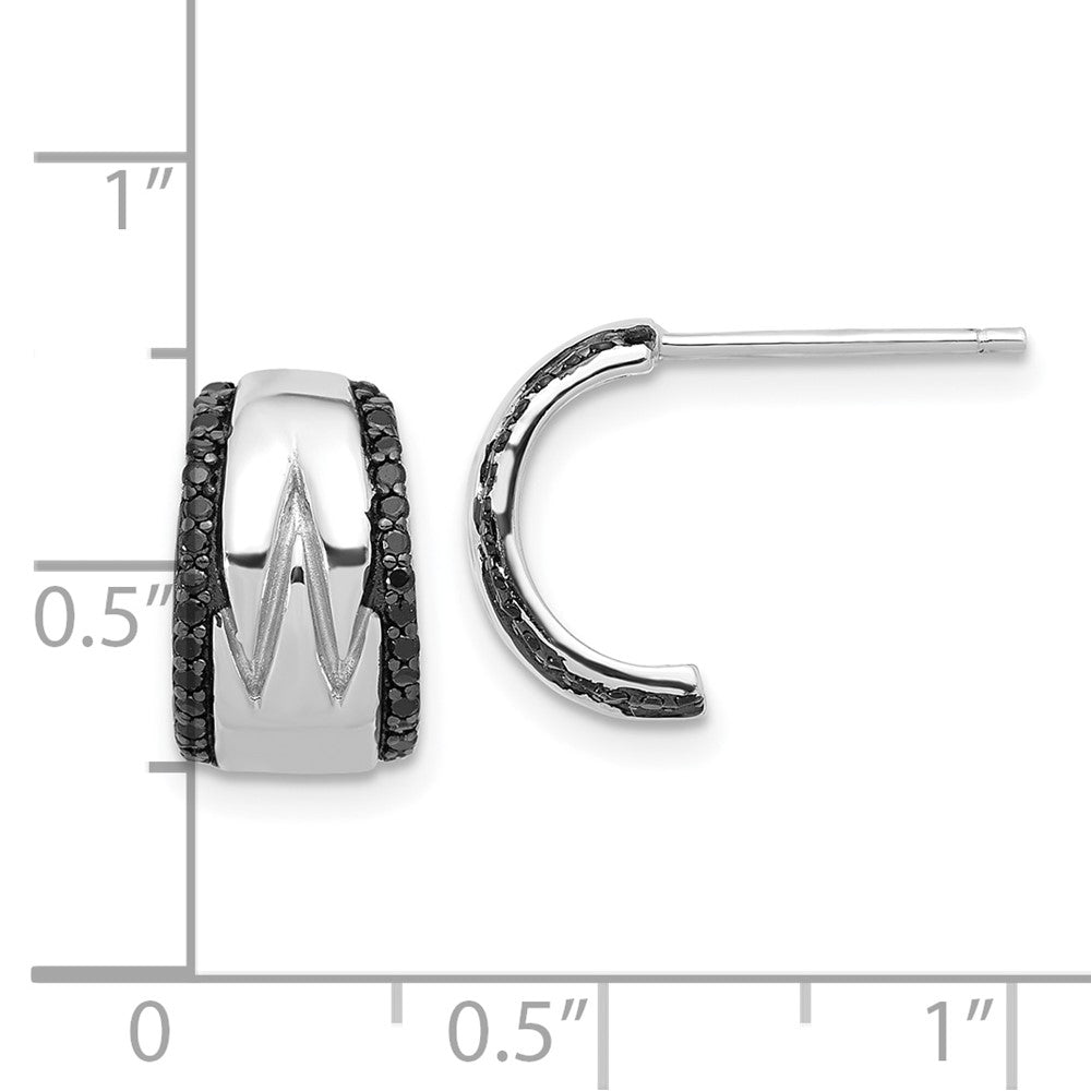 Rhodium-plated Sterling Silver Black Spinel J-Hoop Post Earrings