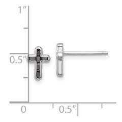 Rhodium-plated Sterling Silver Black Spinel Cross Post Earrings