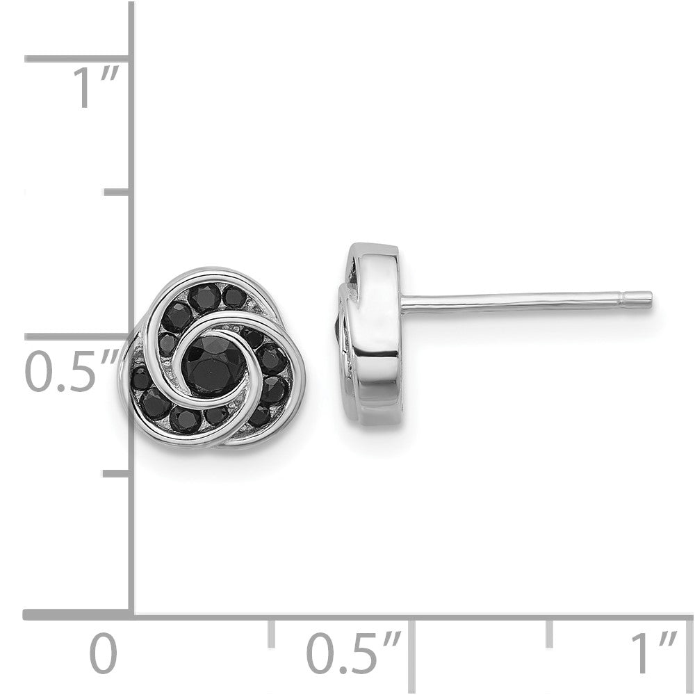 Rhodium-plated Sterling Silver Black Spinel Love Knot Post Earrings