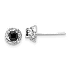 Sterling Silver Rhodium-plated Black Spinel and White Zircon Post Earrings