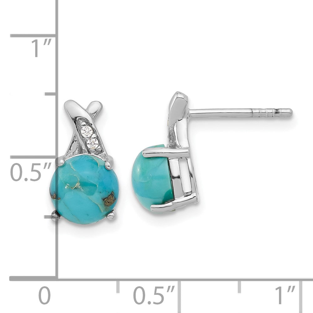 Rhodium-plated Sterling Silver CZ and Reconstituted Turquoise Post Earrings