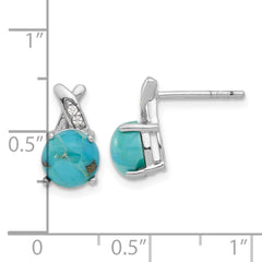 Rhodium-plated Sterling Silver CZ and Reconstituted Turquoise Post Earrings