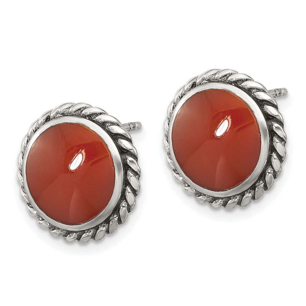 Sterling Silver Oxidize and Polished Carnelian Post Earrings