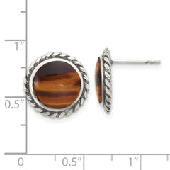 Sterling Silver Oxidize and Polished Tiger's Eye Post Earrings