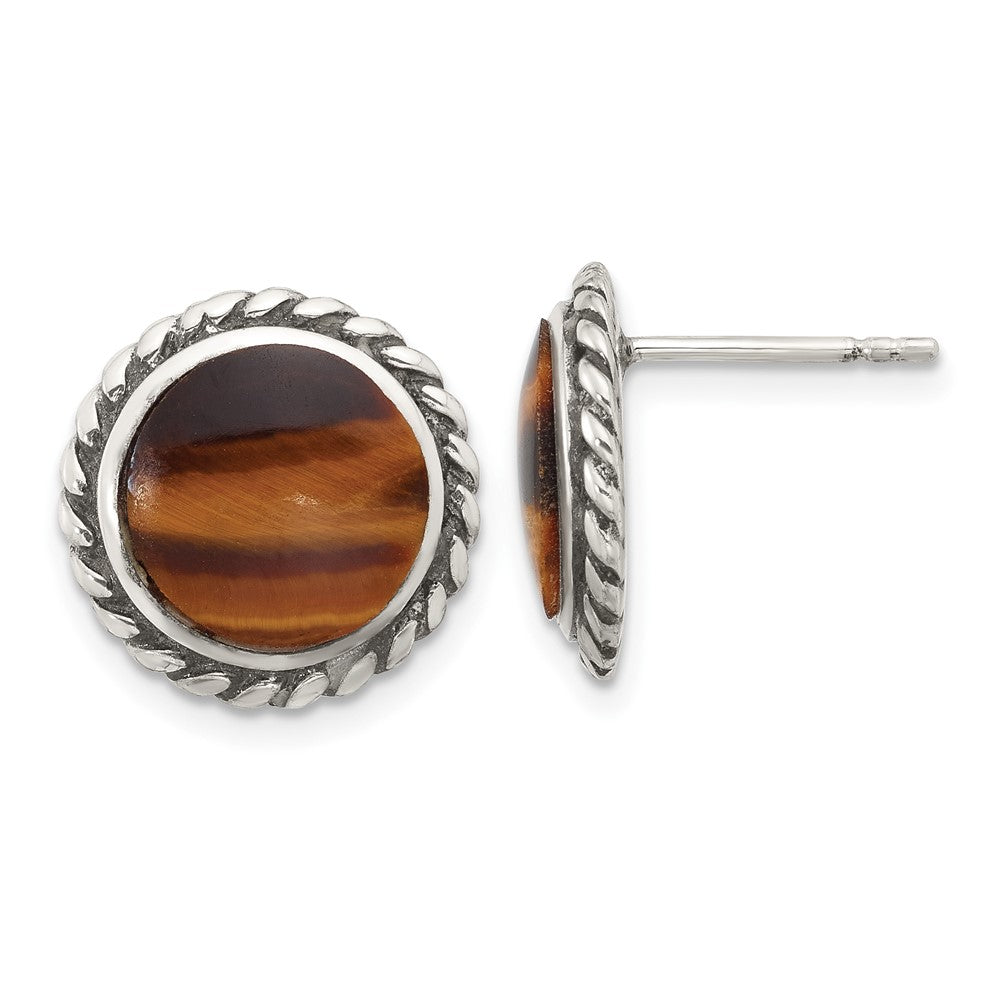 Sterling Silver Oxidize and Polished Tiger's Eye Post Earrings