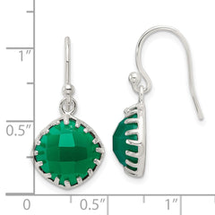 Sterling Silver Polished Checkerboard Green Onyx Dangle Earrings