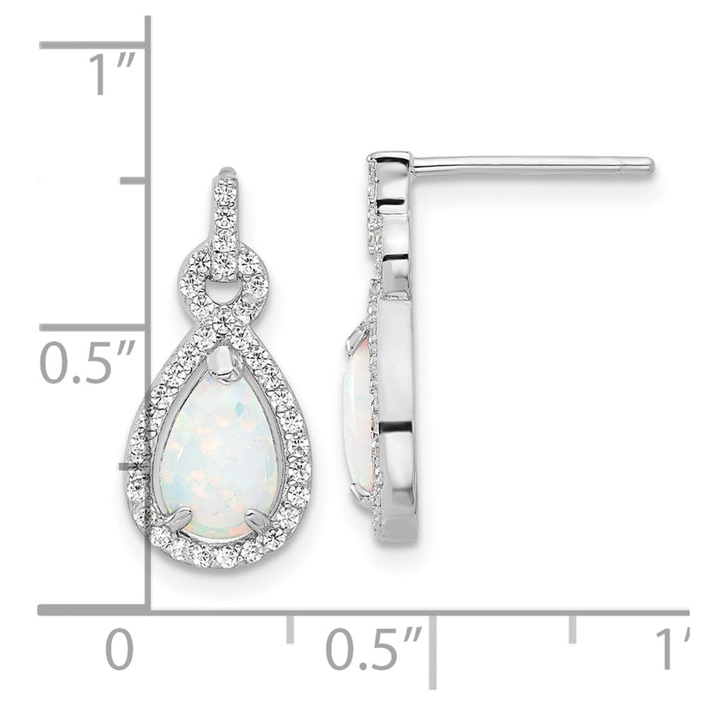 Rhodium-plated Sterling Silver Created Opal and CZ Post Earrings