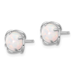Rhodium-plated Sterling Silver Polished Lab Created Opal Post Earrings