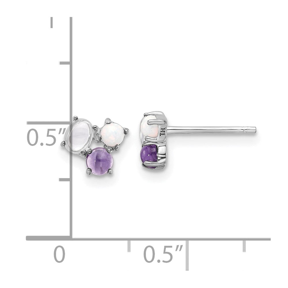Rhodium-plated Sterling Silver CZ Created Opal & Amethyst Post Earrings