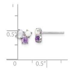 Rhodium-plated Sterling Silver CZ Created Opal & Amethyst Post Earrings