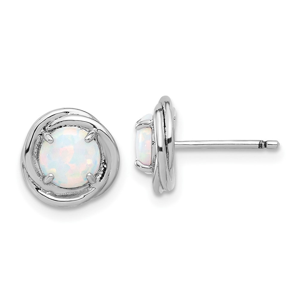 Rhodium-plated Sterling Silver Swirl Created Opal Post Earrings