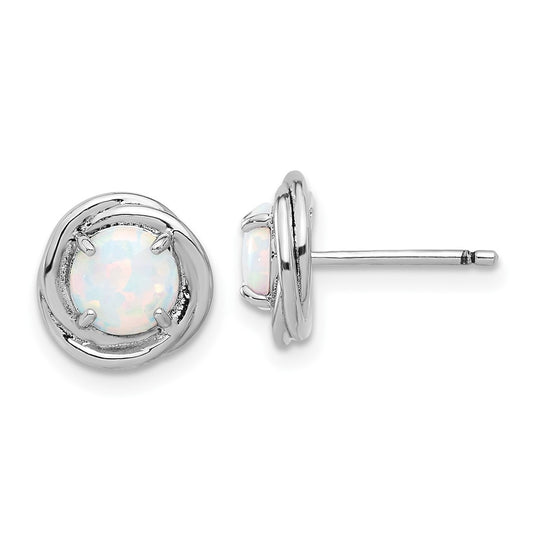 Rhodium-plated Sterling Silver Swirl Created Opal Post Earrings