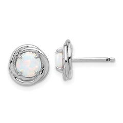 Rhodium-plated Sterling Silver Swirl Created Opal Post Earrings