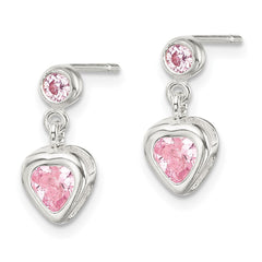 Sterling Silver Pink Heart CZ Earrings