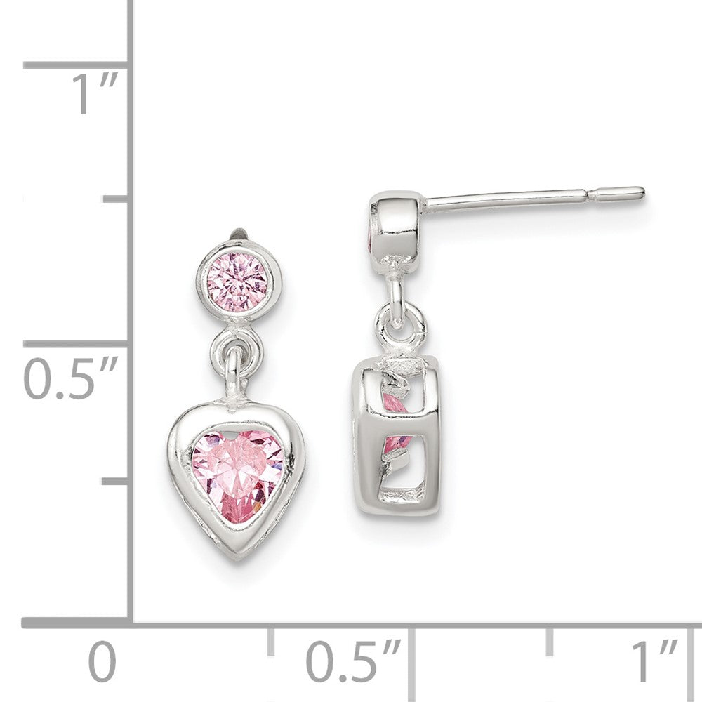 Sterling Silver Pink Heart CZ Earrings