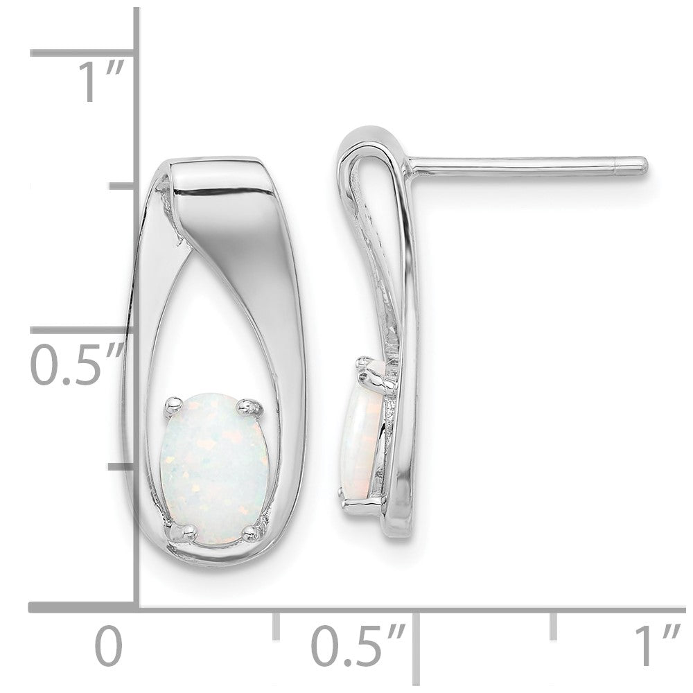 Rhodium-plated Sterling Silver White Created Opal Post Earrings