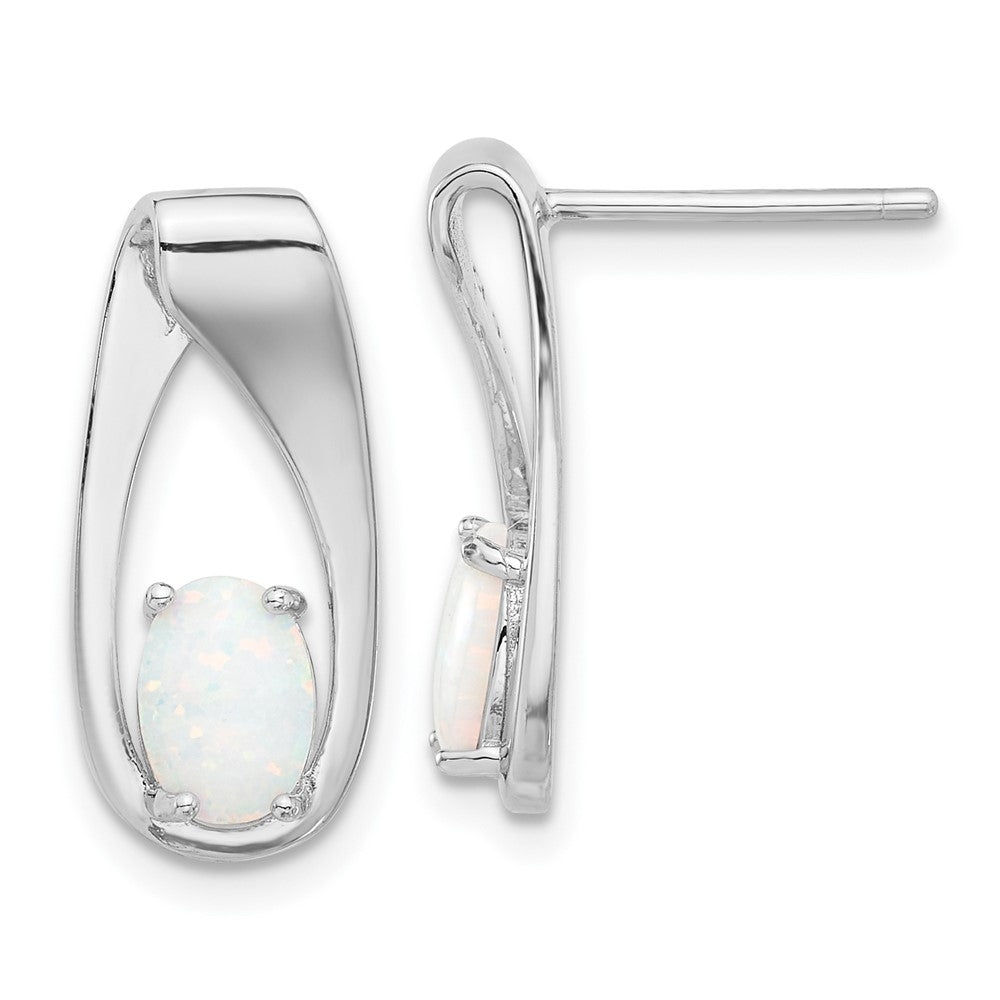 Rhodium-plated Sterling Silver White Created Opal Post Earrings
