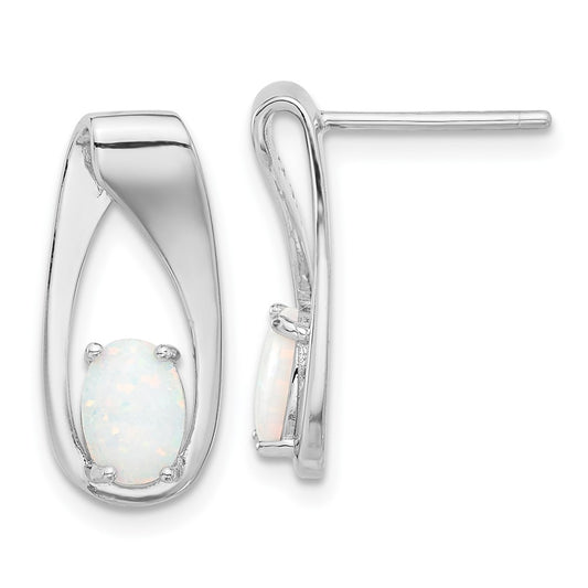 Rhodium-plated Sterling Silver White Created Opal Post Earrings