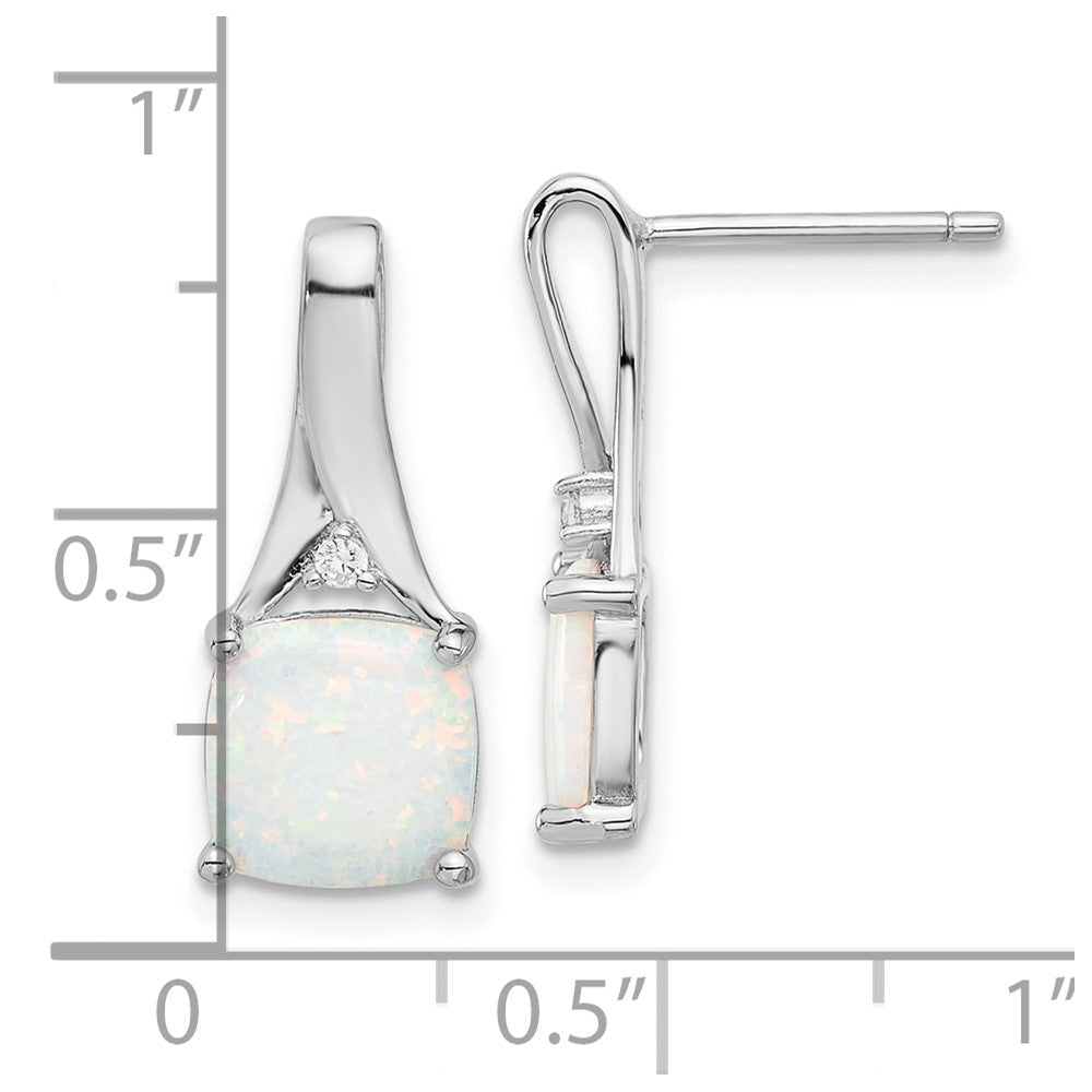 Rhodium-plated Sterling Silver CZ and White Created Opal Post Earrings