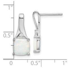 Rhodium-plated Sterling Silver CZ and White Created Opal Post Earrings