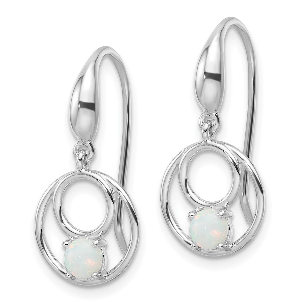 Rhodium-plated Sterling Silver Created Opal Dangle Earrings